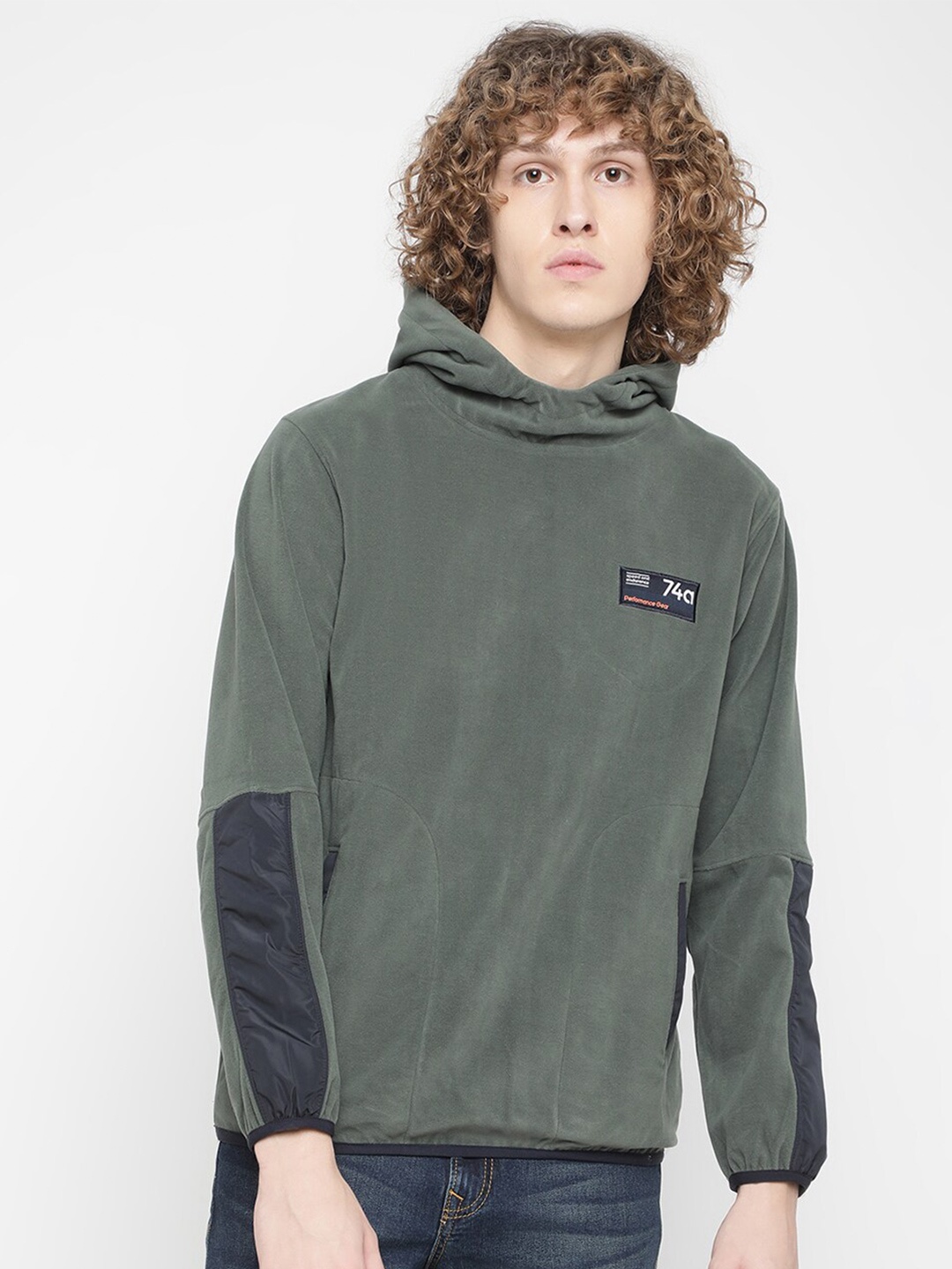 

Octave Men Olive Green Hooded Fleece Sweatshirt