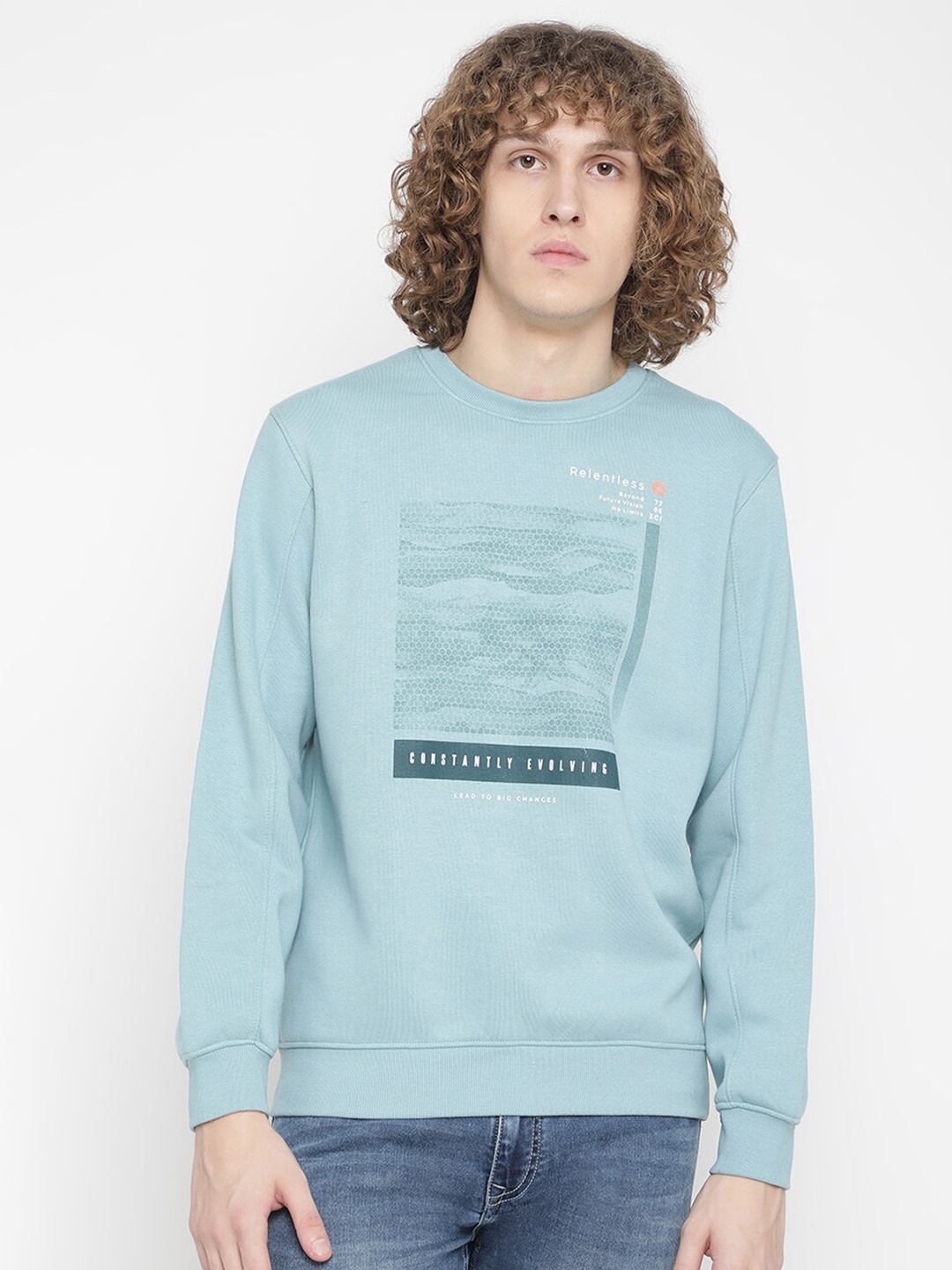 

Octave Men Blue Printed Fleece Sweatshirt