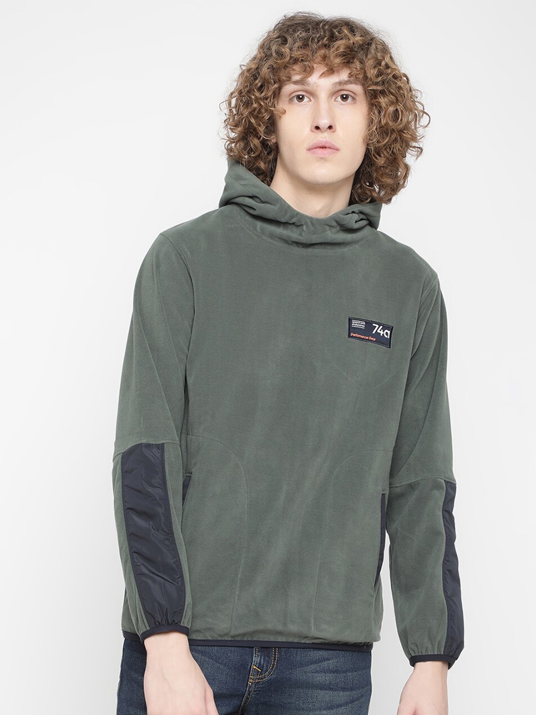

Octave Men Plus Size Olive Green Fleece Hooded Sweatshirt