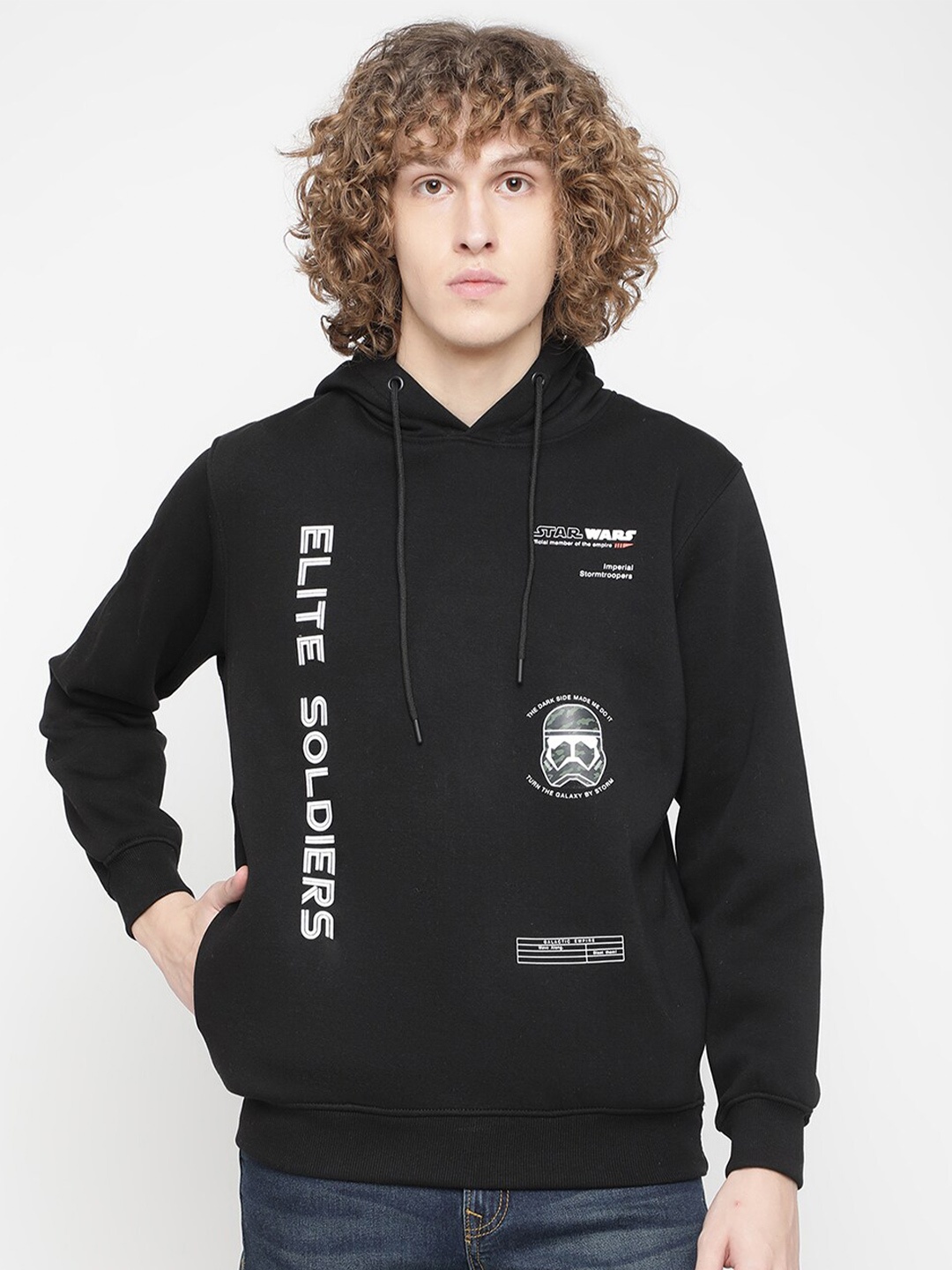 

Octave Men Black Fleece Printed Hooded Sweatshirt