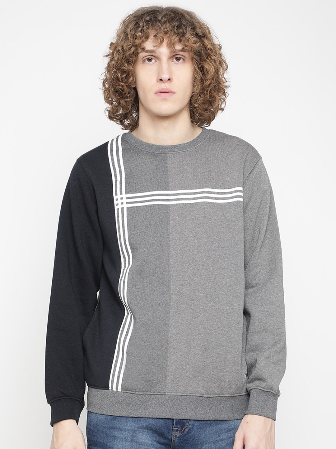 

Octave Men Grey Fleece Colourblocked Sweatshirt