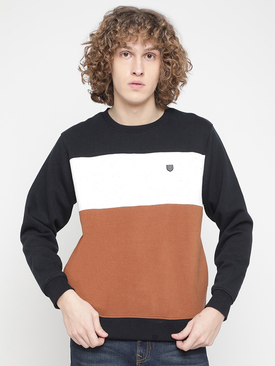 

Octave Men Tan Fleece Colourblocked Sweatshirt