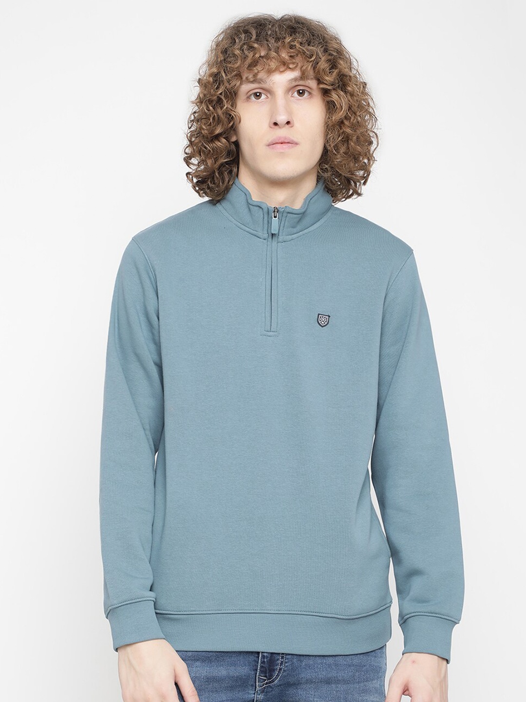 

Octave Men Blue Solid Fleece Sweatshirt
