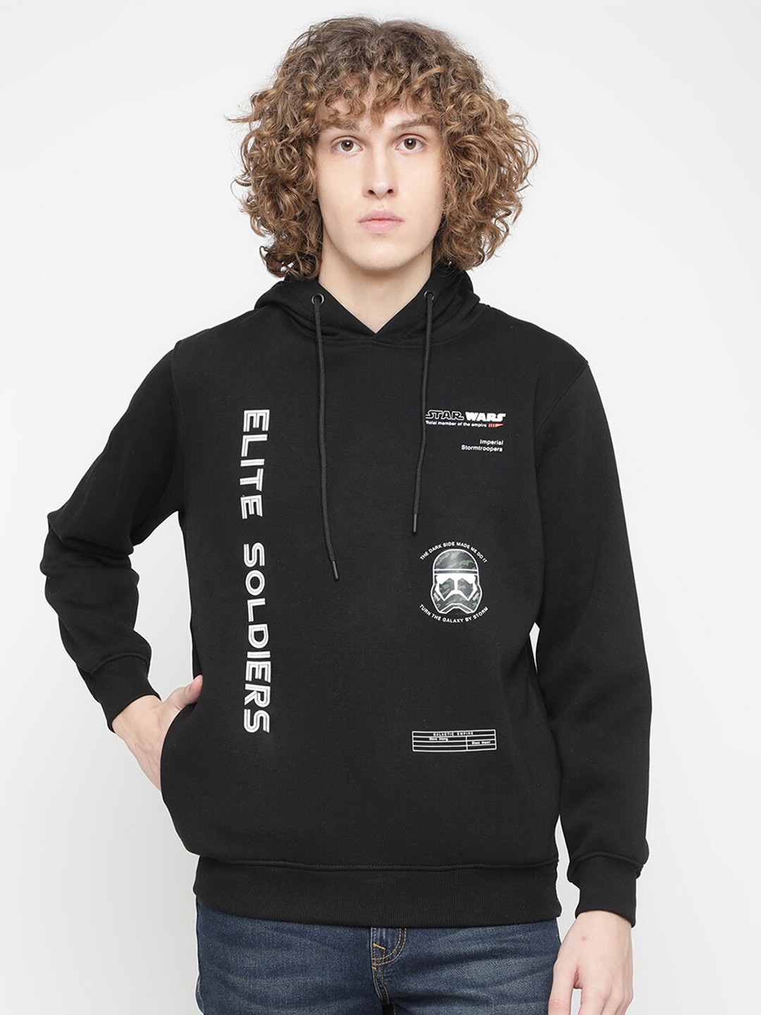 

Octave Men Plus Size Black Printed Fleece Hooded Sweatshirt