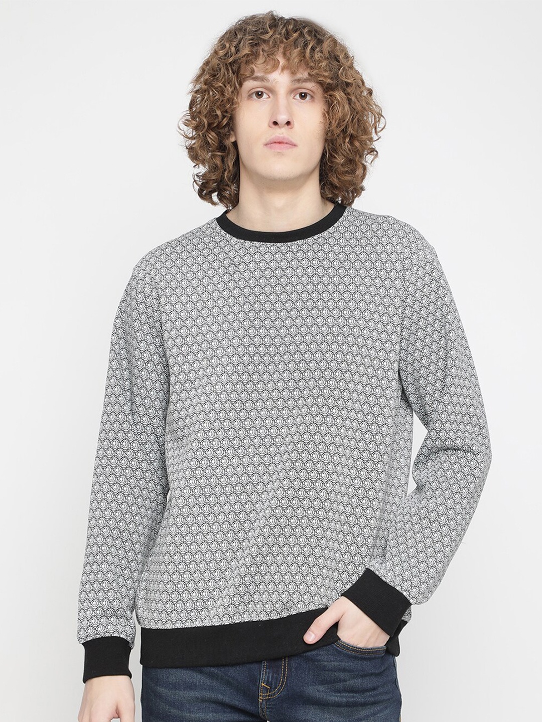 

Octave Men Grey Printed Fleece Sweatshirt