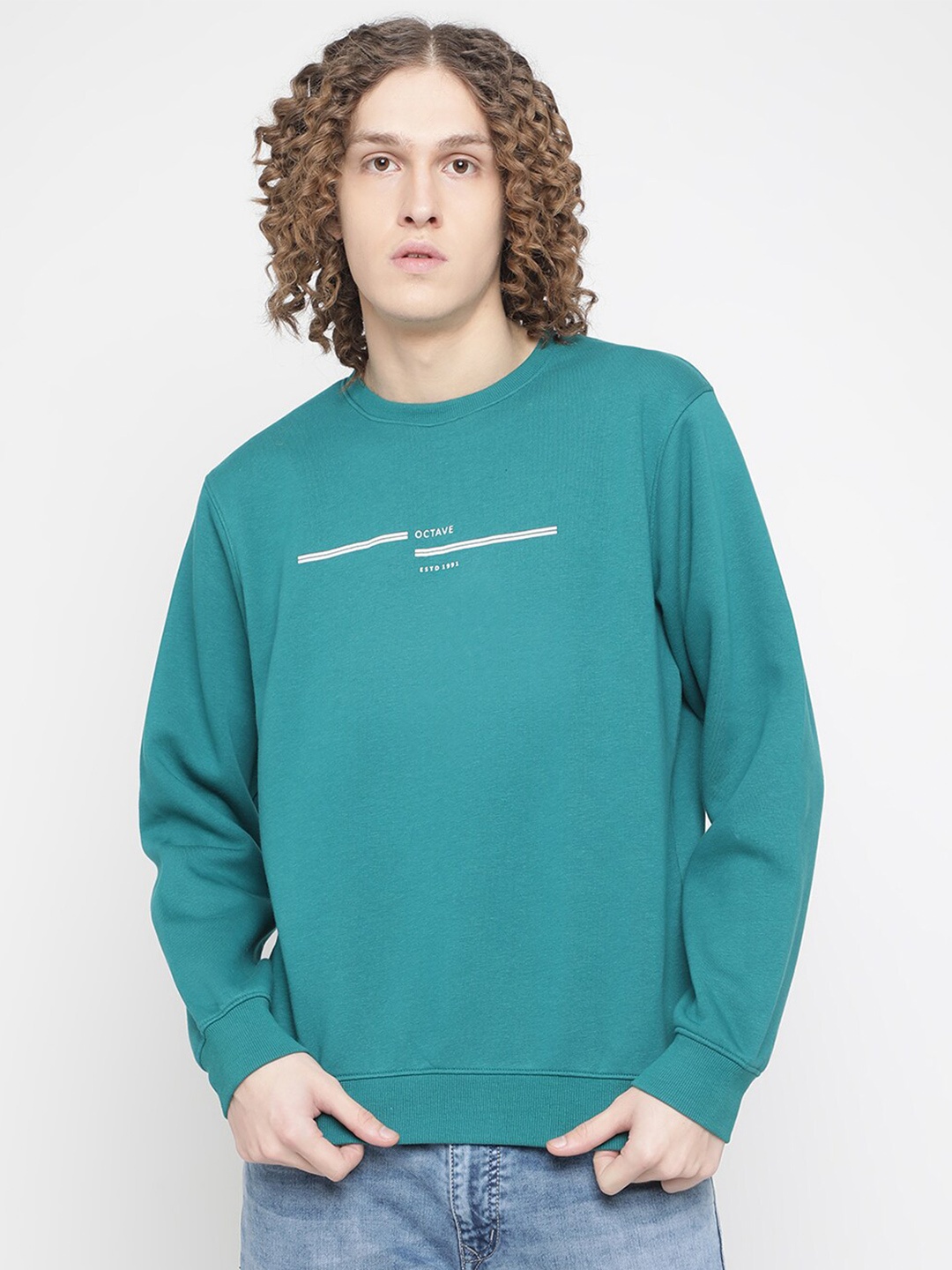 

Octave Men Green Fleece Printed Sweatshirt