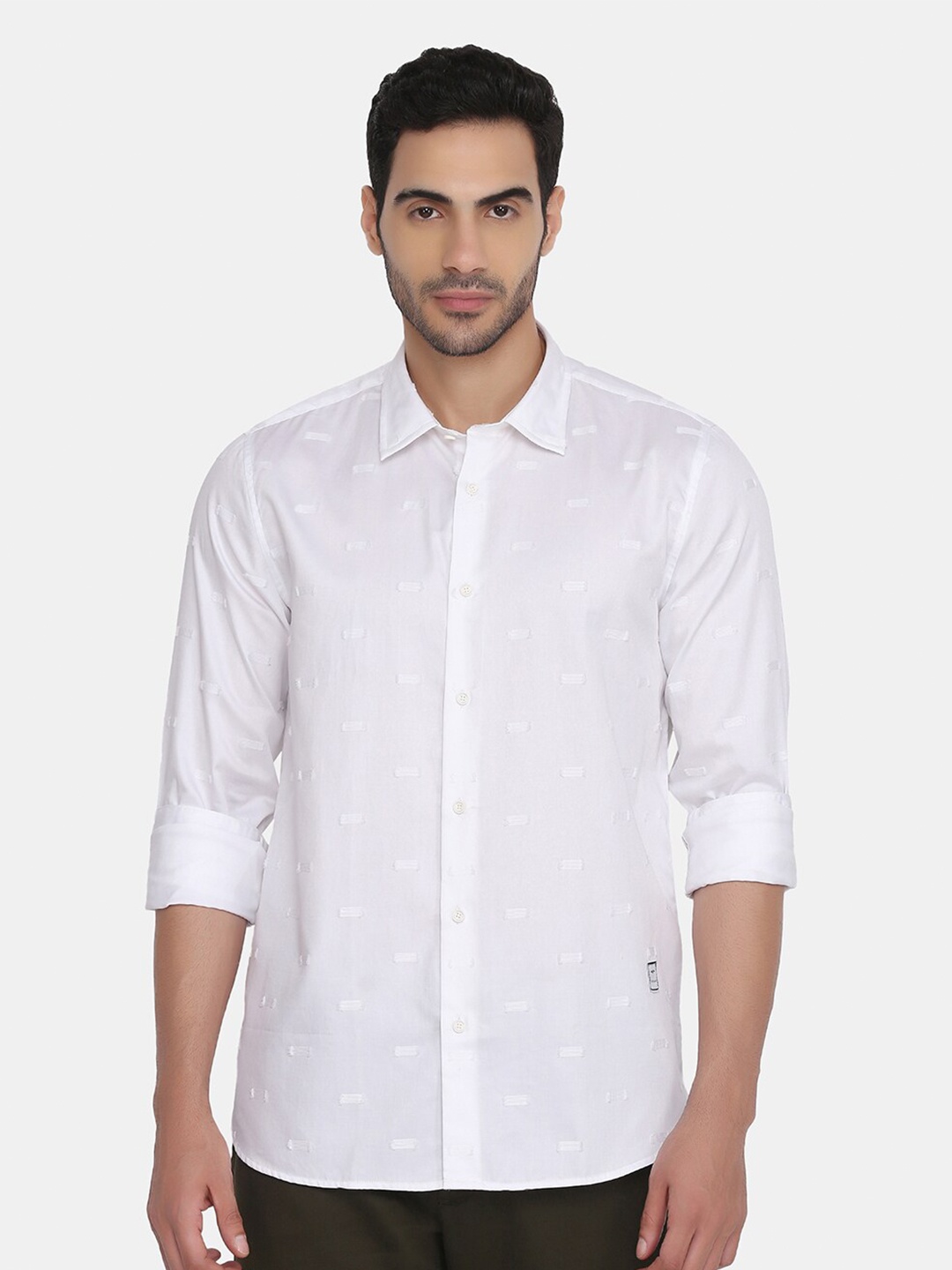 

Blackberrys Men Cotton Slim Fit Printed Casual Shirt, White