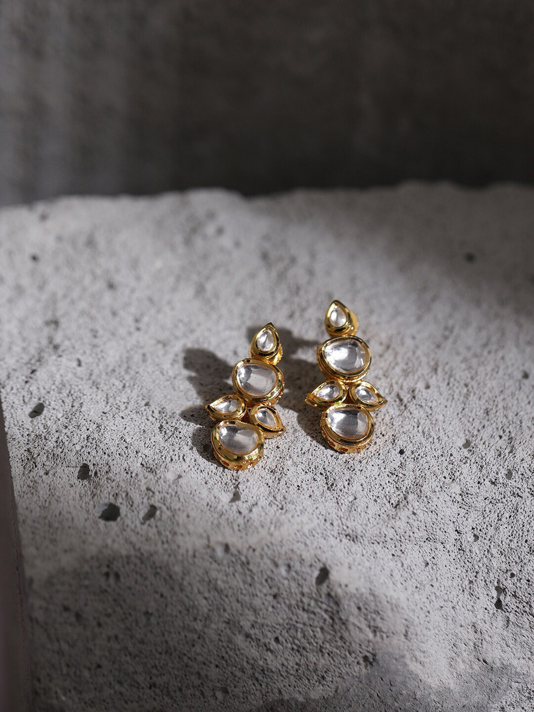 

Ruby Raang White & Gold-Toned Contemporary Gold-Plated Drops Earrings
