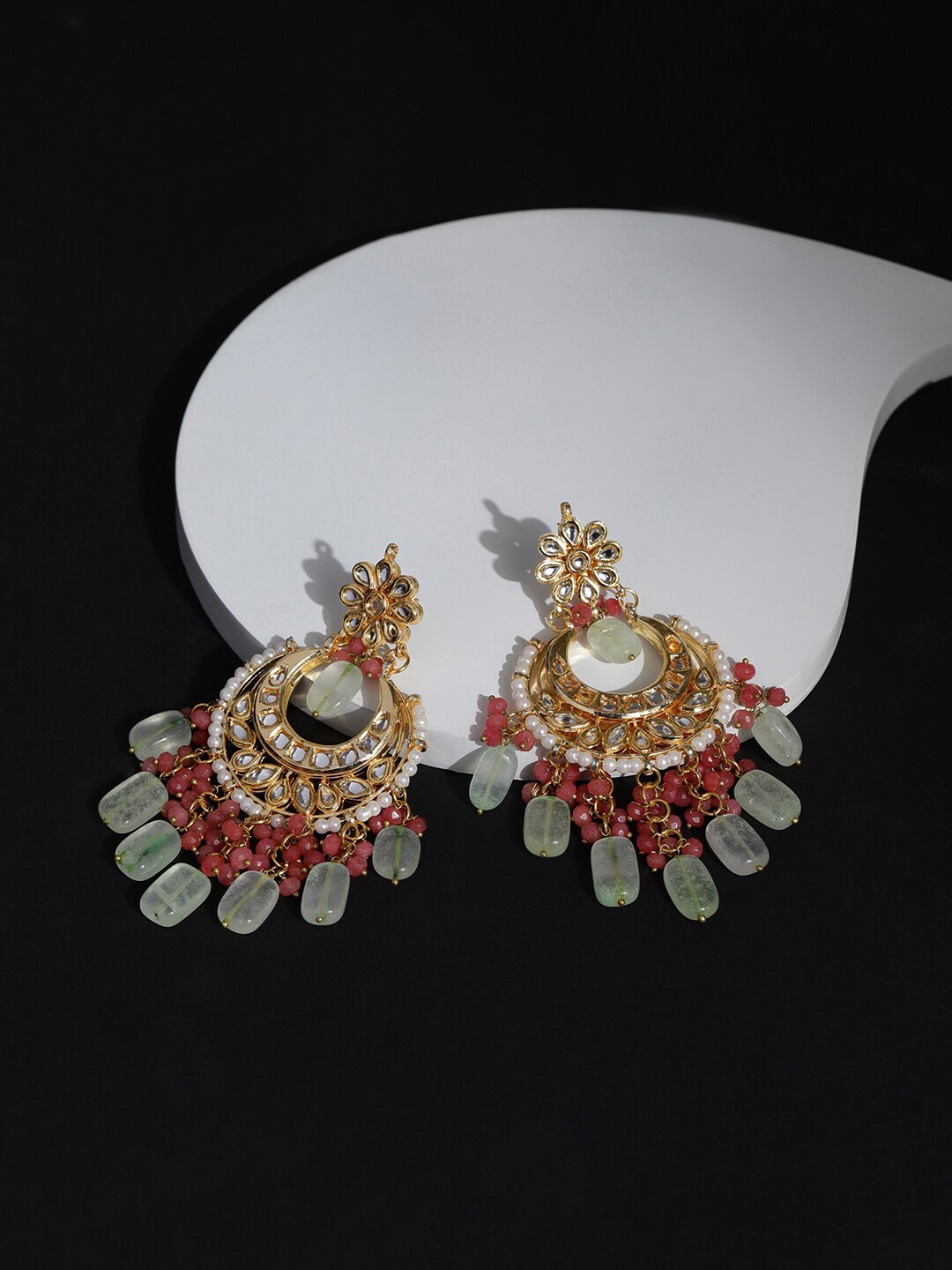 

Ruby Raang Gold-Toned & Red Contemporary Gold-Plated Chandbalis Earrings