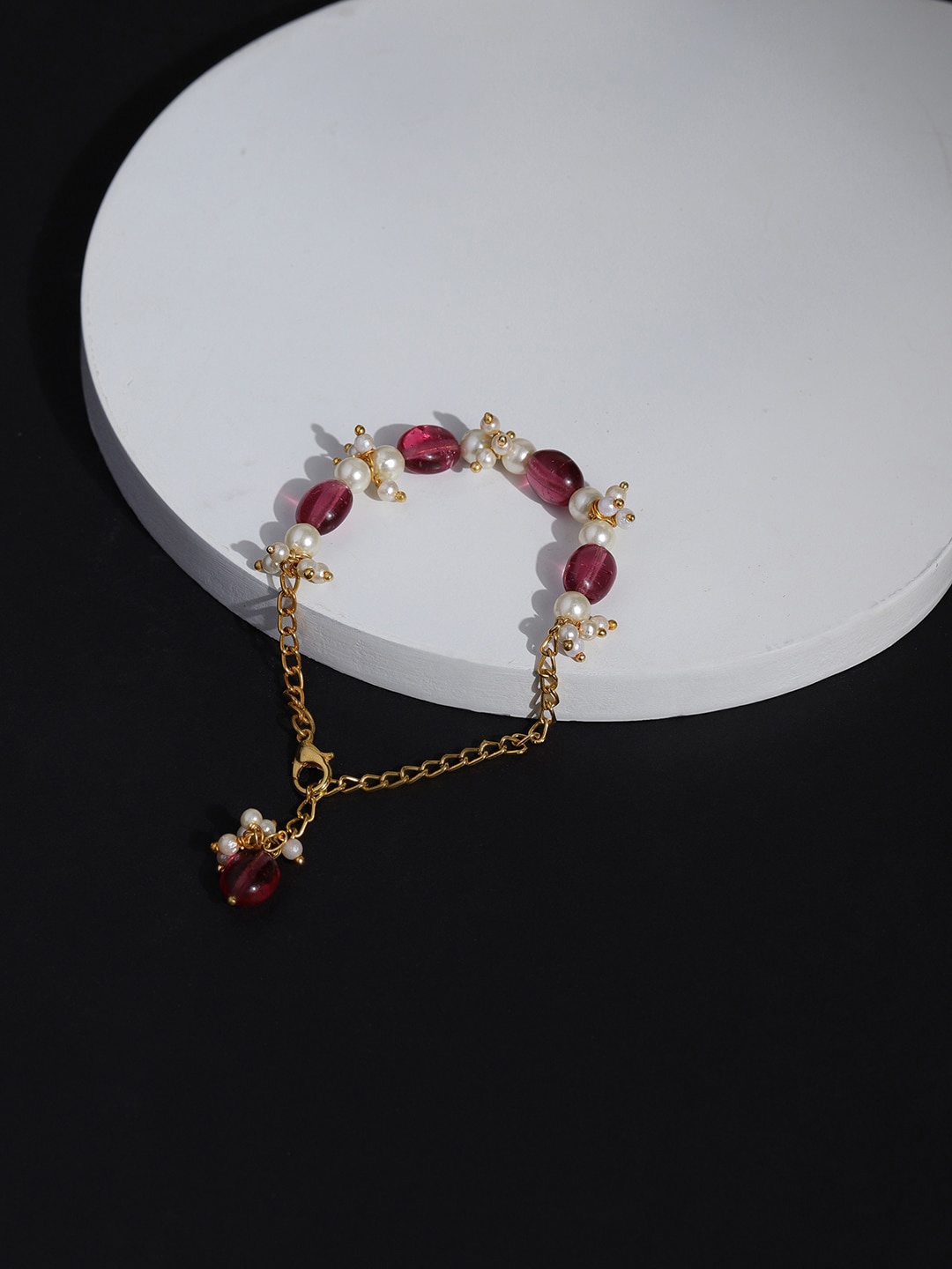 

Ruby Raang Women Gold-Toned & White Brass Kundan Gold-Plated Link Bracelet