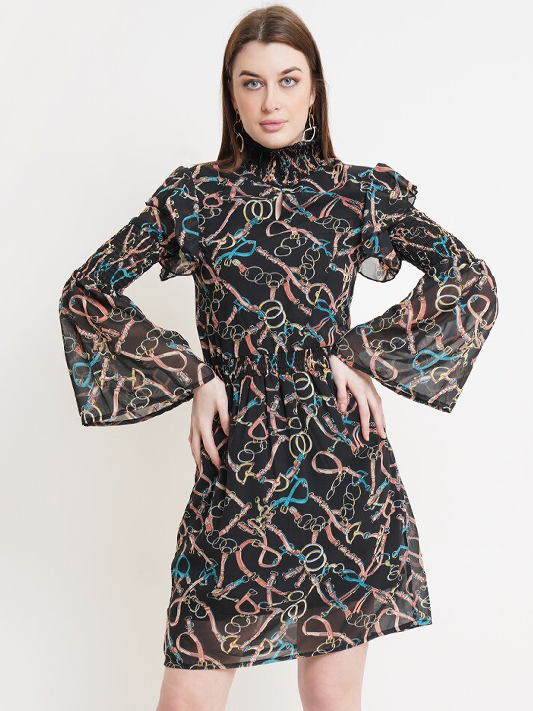 

DODO & MOA Black Printed Georgette Dress