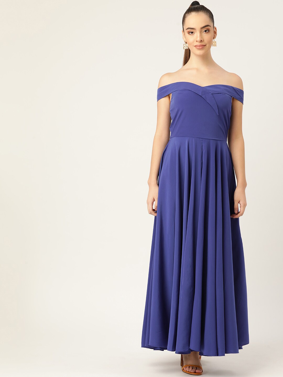 

DODO & MOA Women Navy Blue Off-Shoulder Maxi Dress