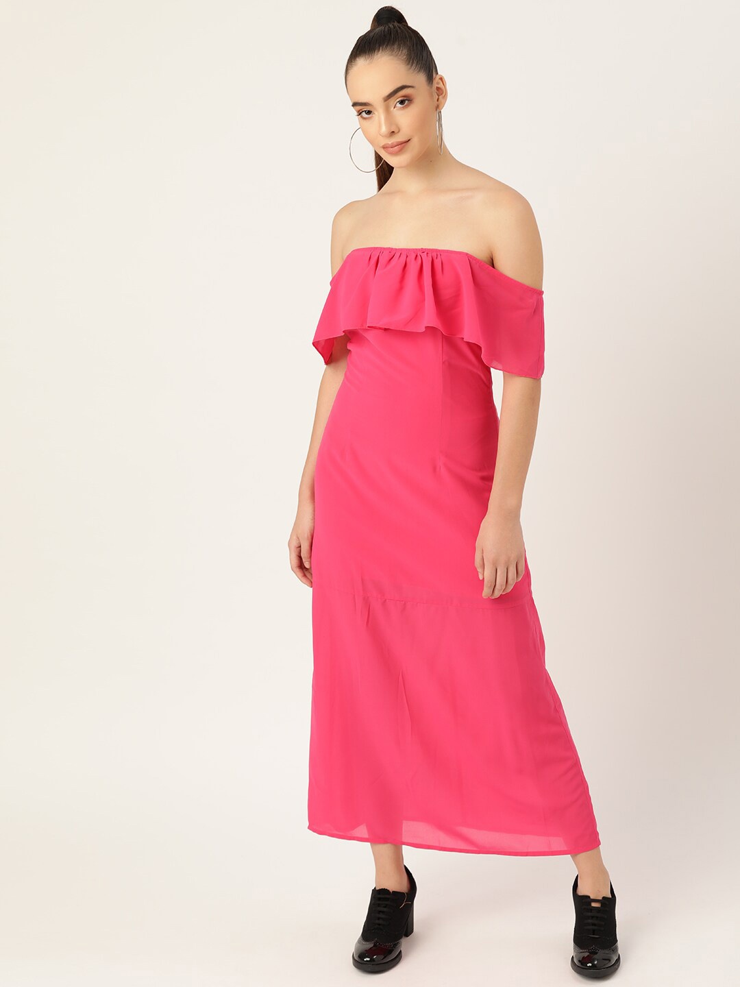 

DODO & MOA Women Pink Off-Shoulder Satin Maxi Dress