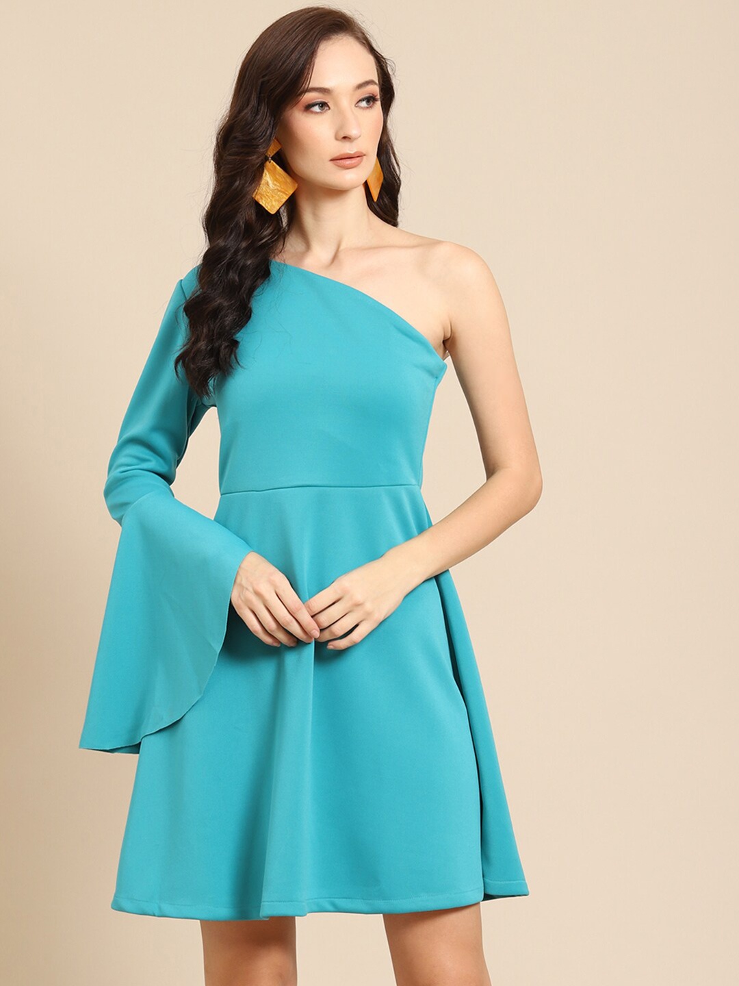 

DODO & MOA Women Blue One Shoulder Crepe Dress