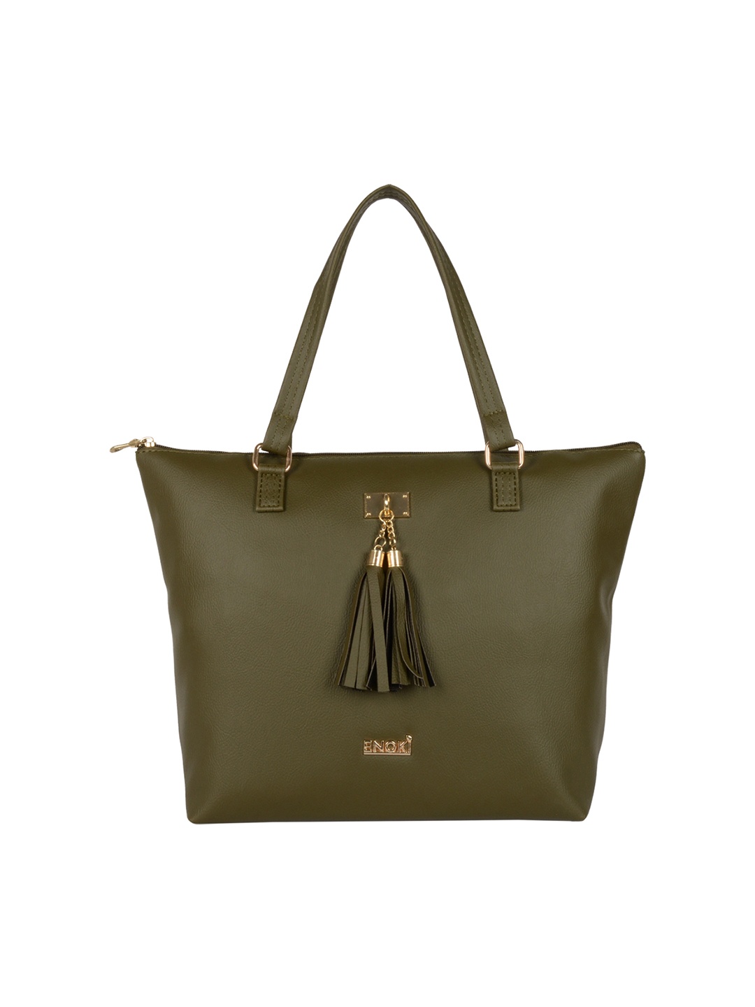 

ENOKI Green Structured Shoulder Bag with Tasselled