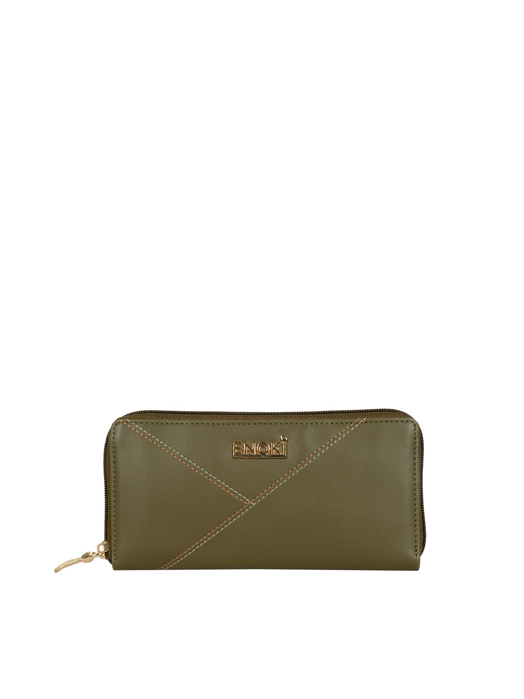 

ENOKI Women Green Textured Zip Around Wallet