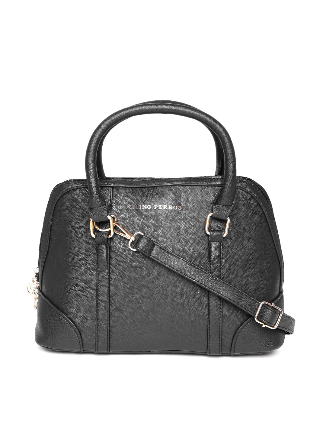 

Lino Perros Black Solid Handheld Bag with Sling Strap