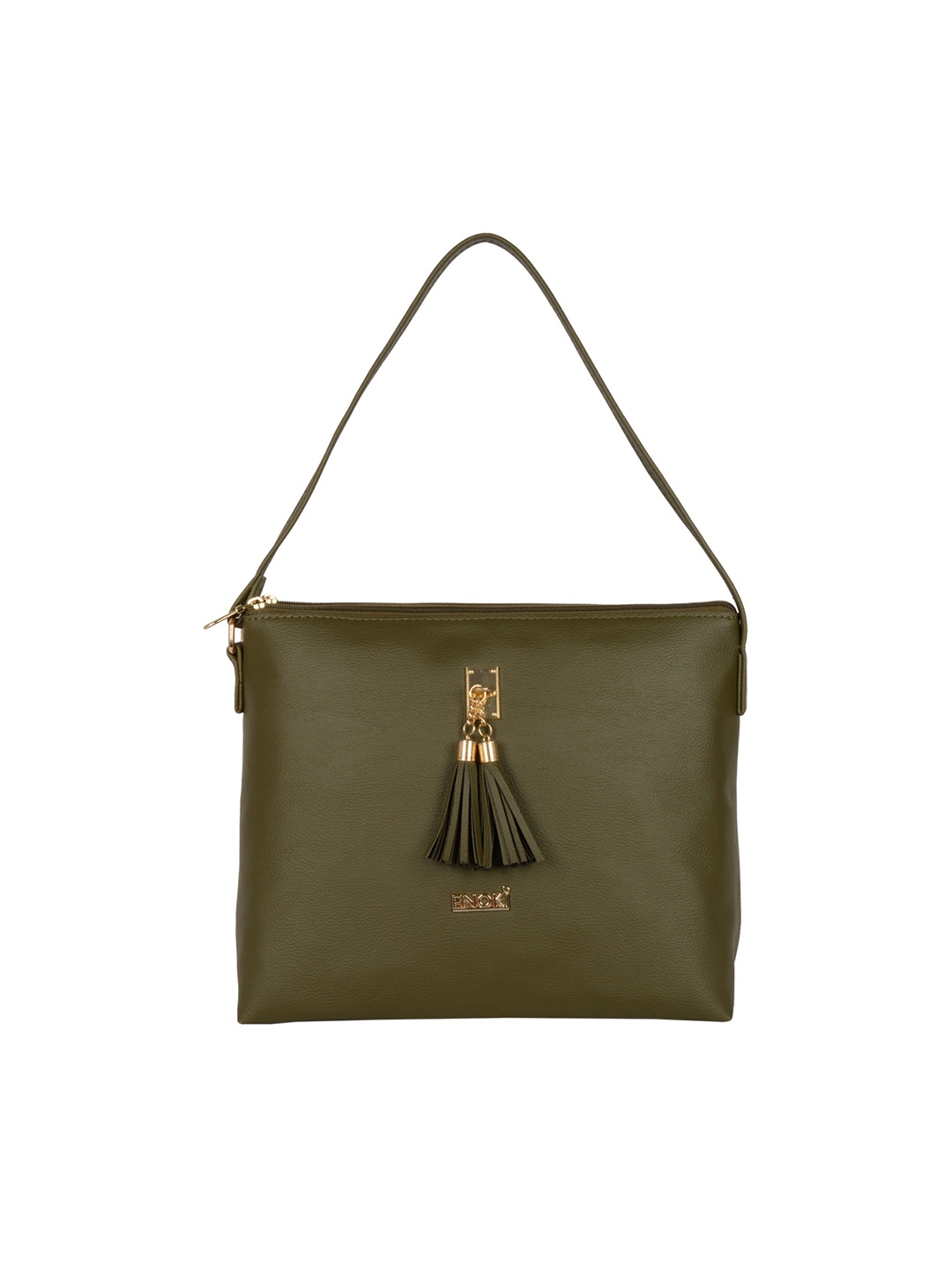 

ENOKI Green Structured Handheld Bag with Tasselled