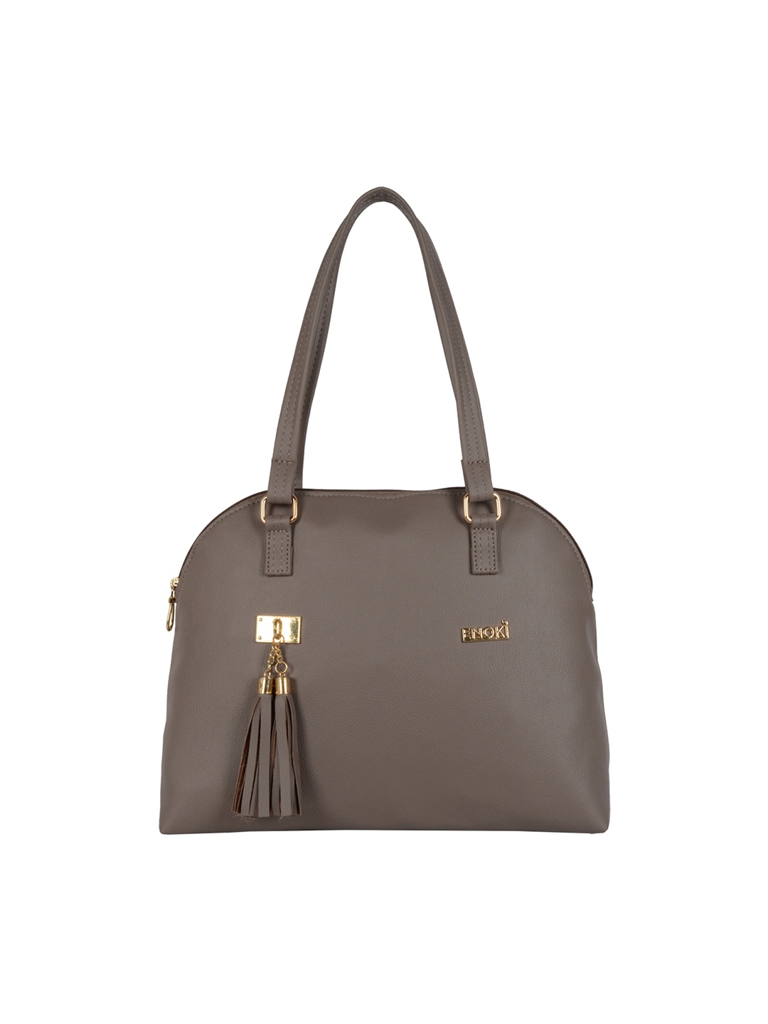 

ENOKI Beige Structured Shoulder Bag with Tasselled