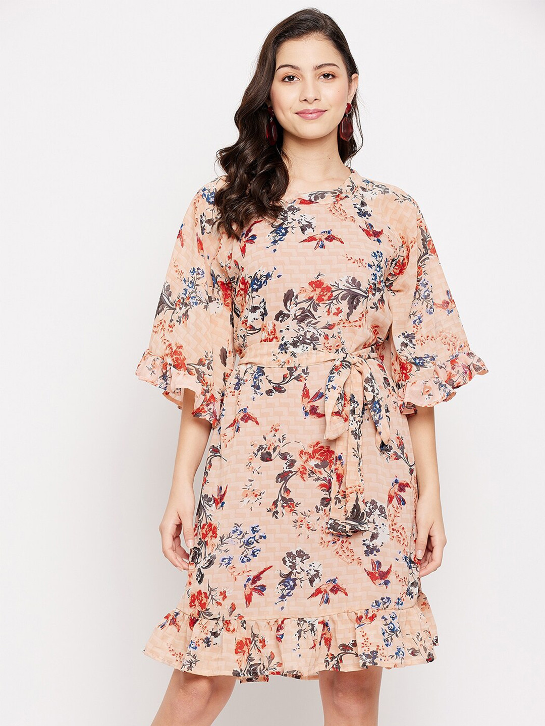 

Fashfun Peach-Coloured Floral Georgette Dress