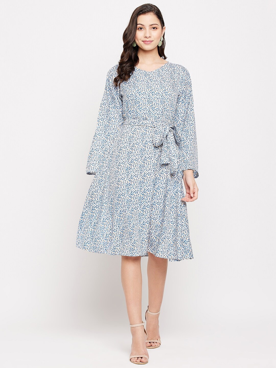 

Fashfun White & Blue Floral Crepe Dress