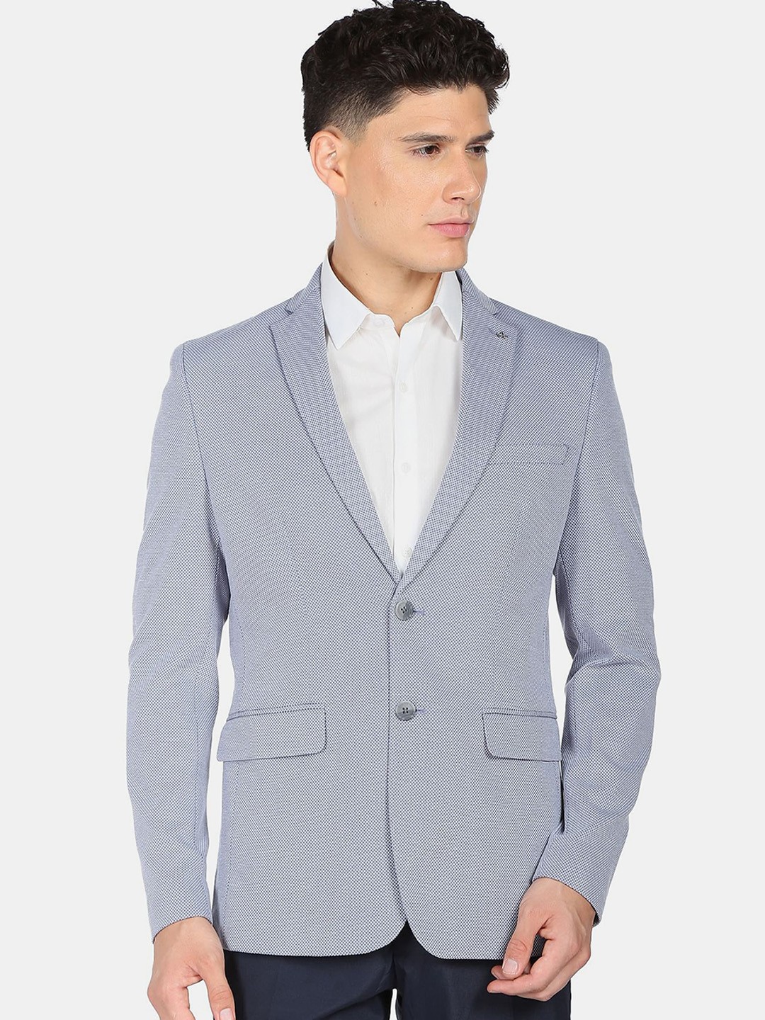 

Arrow Men Blue Self-Design Zero Calorie Slim-Fit Formal Blazers