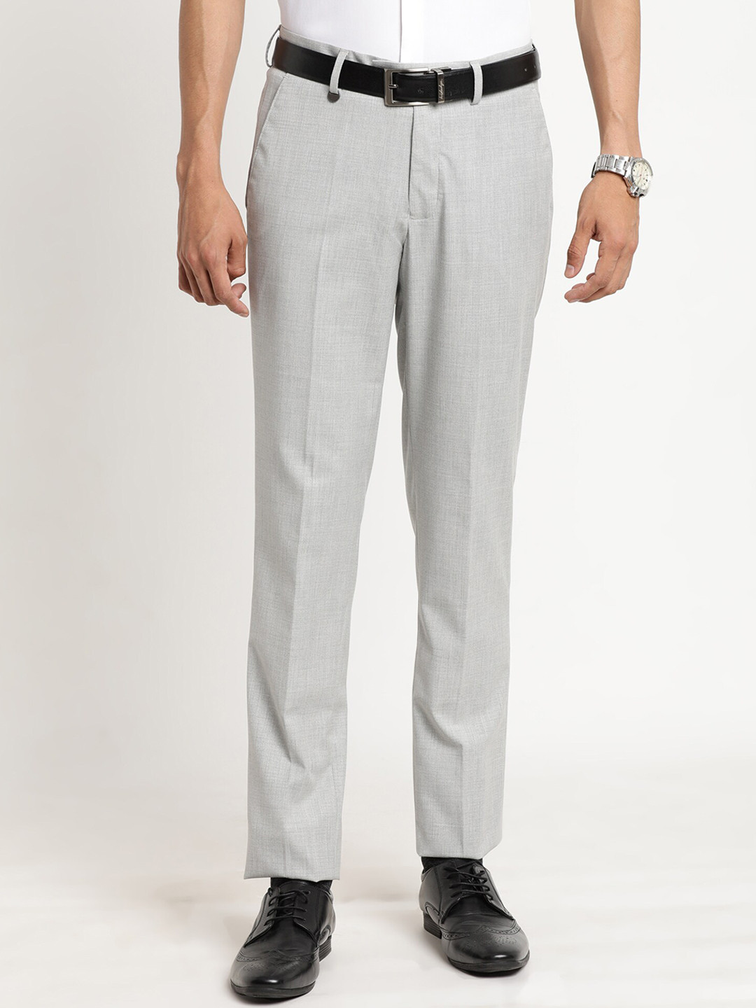 

Turtle Men Cream-Coloured Tailored Slim Fit Formal Trousers