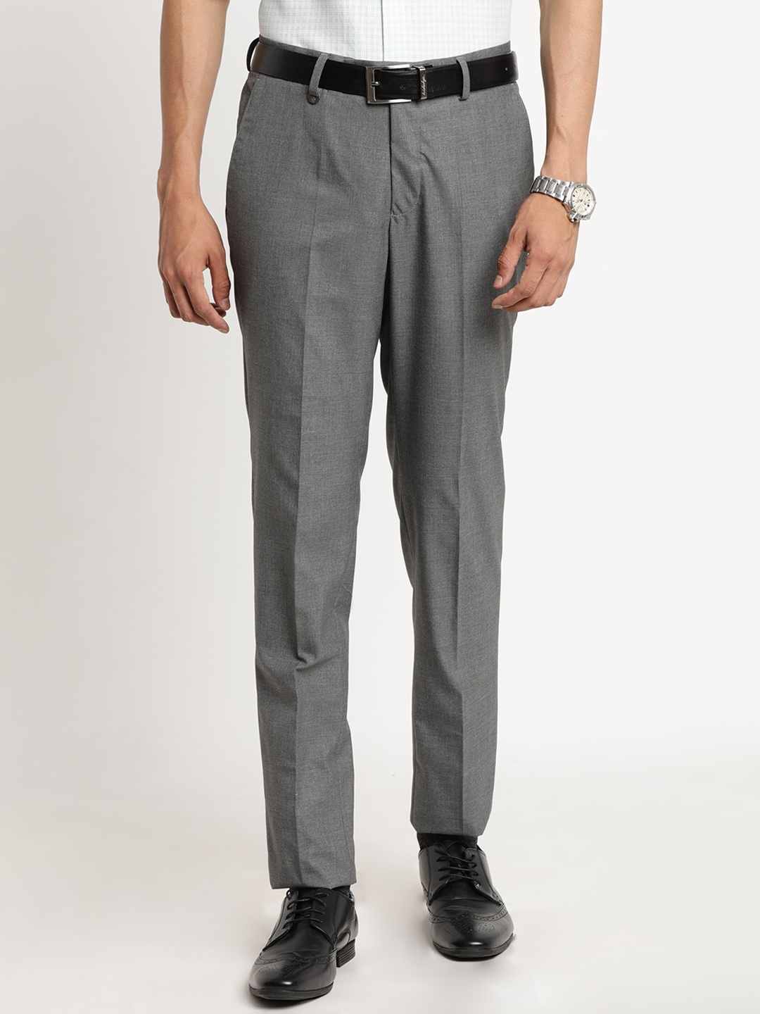 

Turtle Men Grey Tailored Slim Fit Formal Trousers