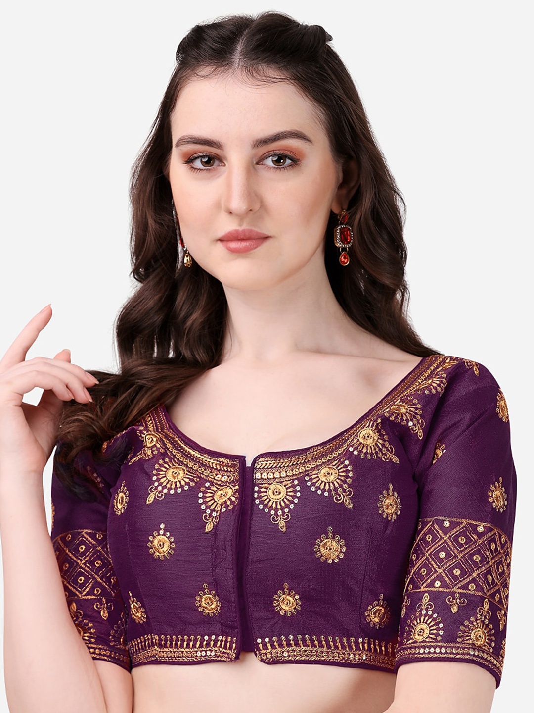 

Sumaira Tex Violet Embroidered Saree Blouse