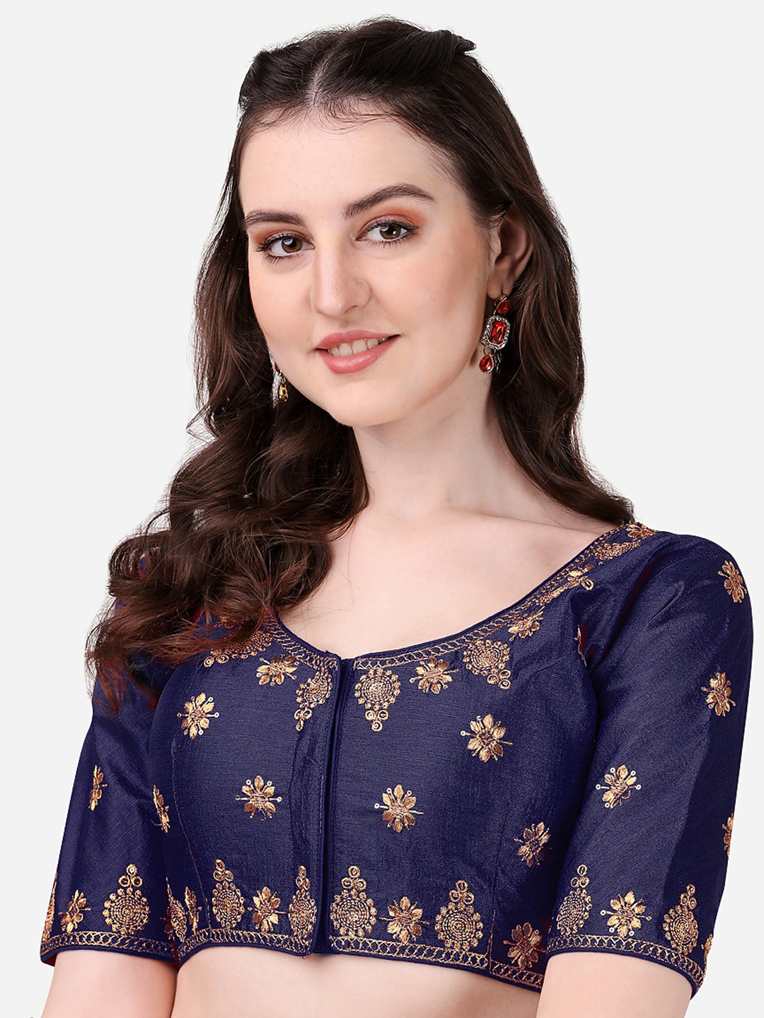 

Sumaira Tex Navy Blue Embroidered Saree Blouse