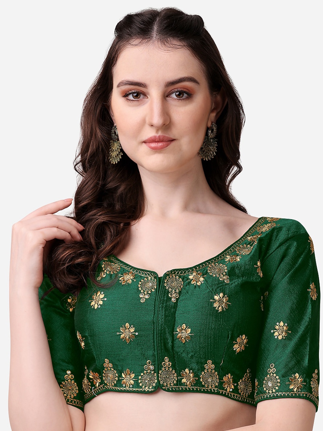 

Sumaira Tex Green Embroidered Readymade Saree Blouse