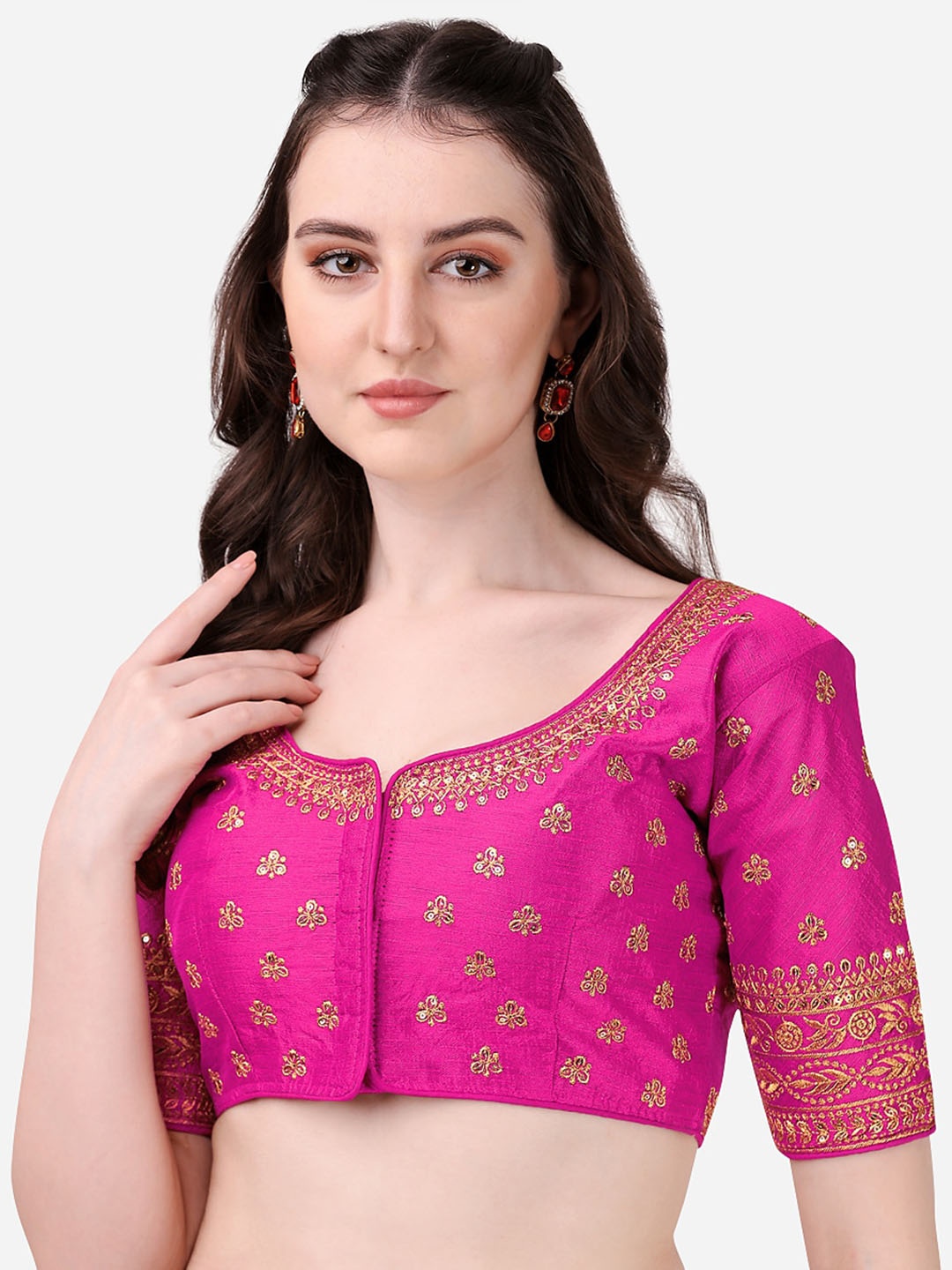 

Sumaira Tex Pink Embroidered Saree Blouse