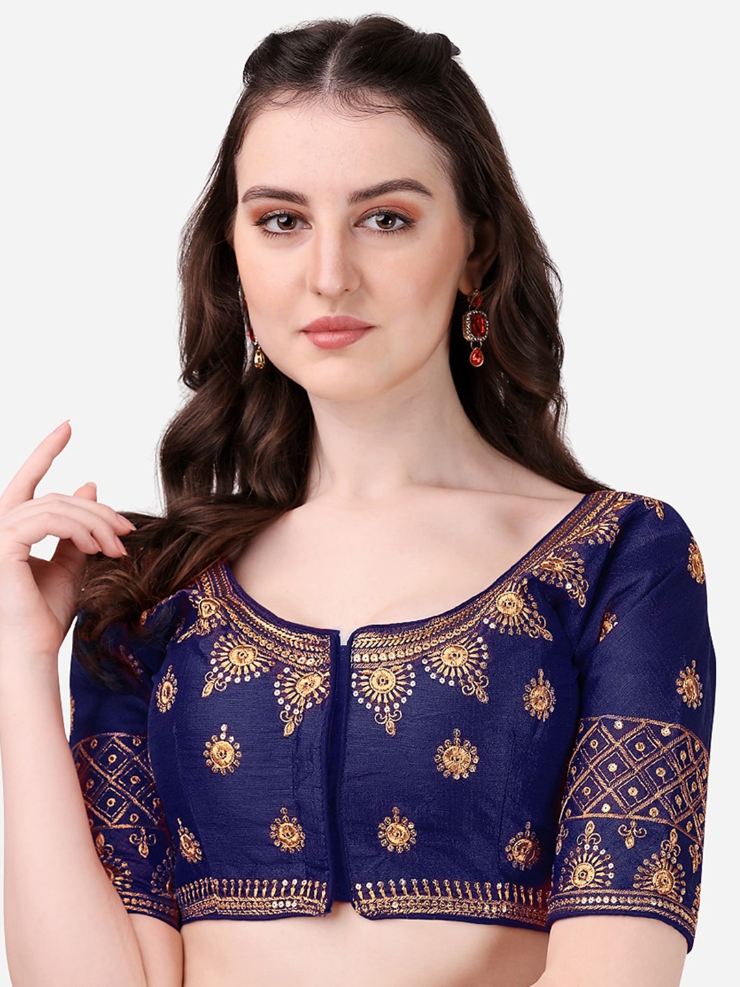 

Sumaira Tex Navy Blue Embroidered Silk Saree Blouse