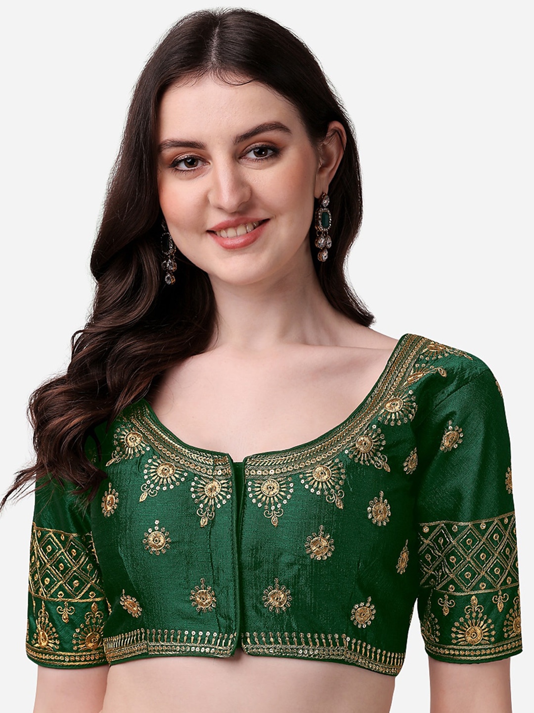 

Sumaira Tex Green Embroidered Readymade Saree Blouse