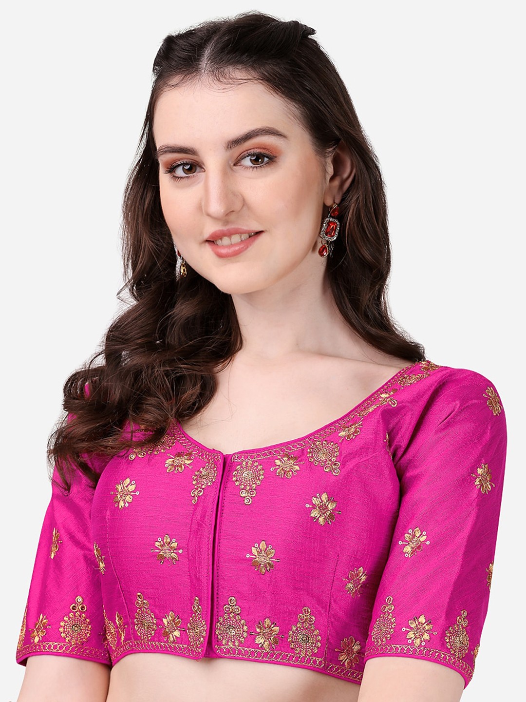 

Sumaira Tex Pink Embroidered Saree Blouse
