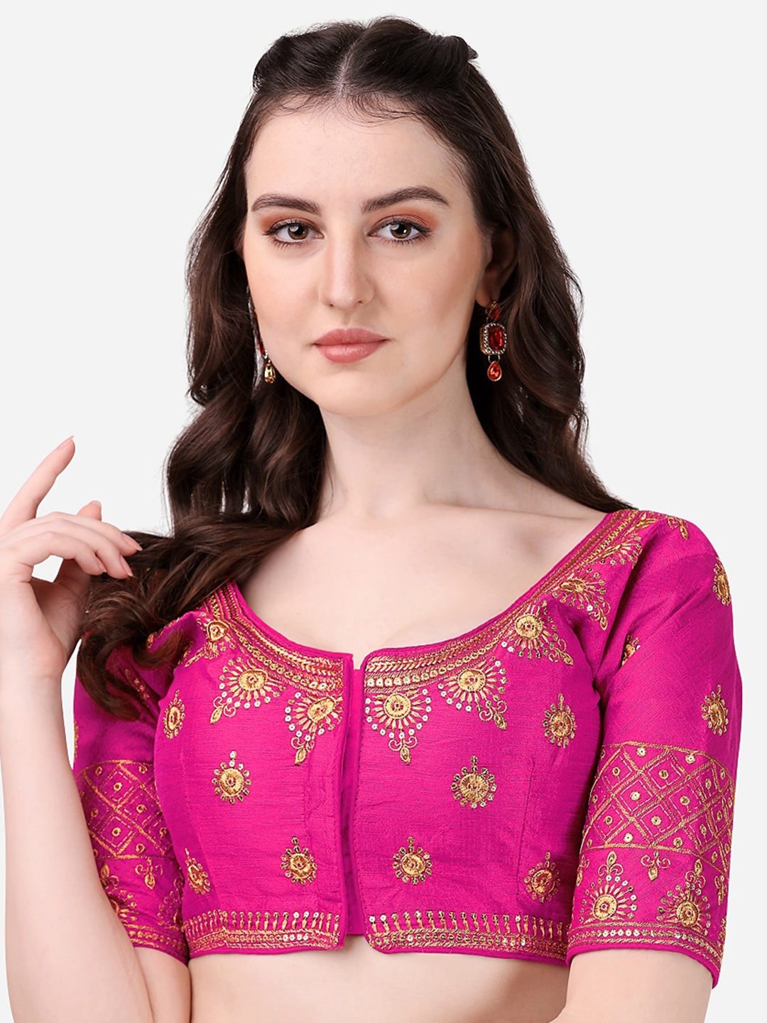 

Sumaira Tex Pink Embroidered Saree Blouse