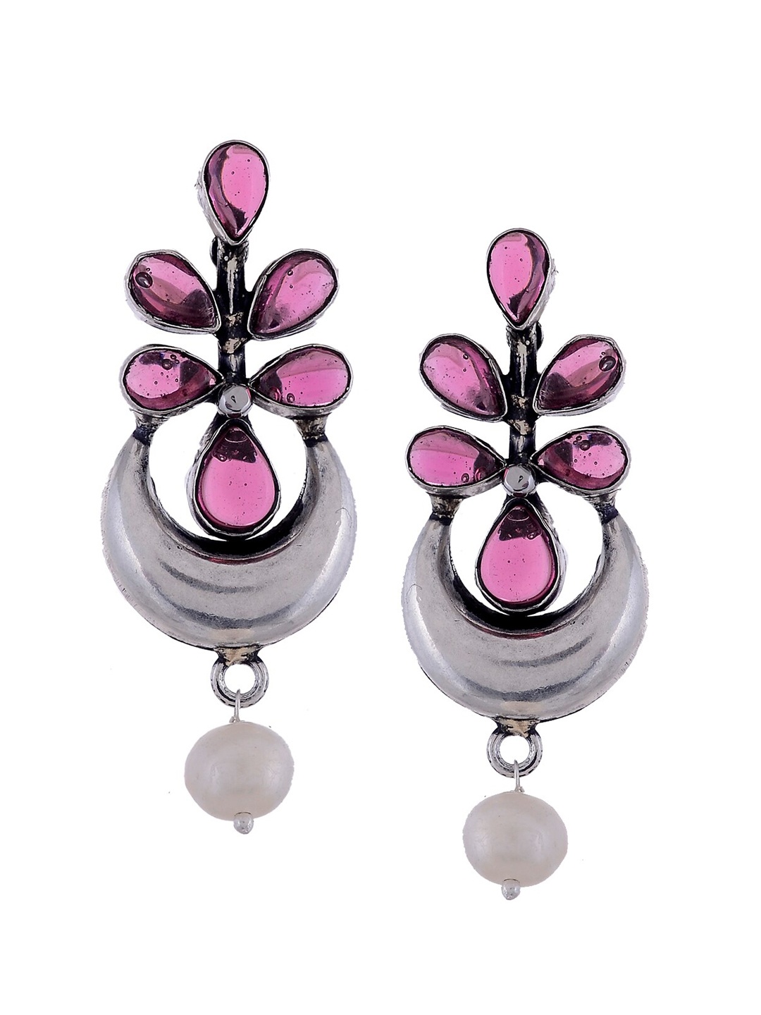 

Silvermerc 925 Silver-Toned & Pink Contemporary Drop Earrings