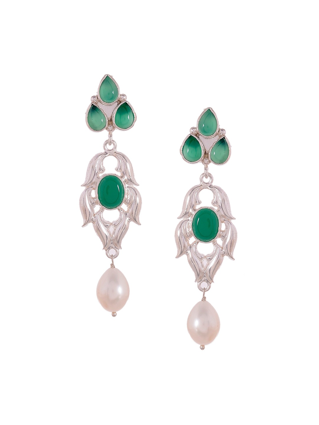 

Silvermerc 925 Green & White Geometric Drop Earrings