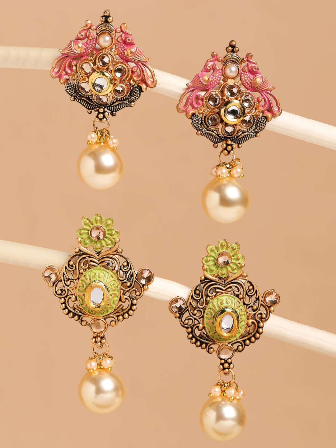 

OOMPH Green & Pink Pack Of 2 Contemporary Drop Earrings