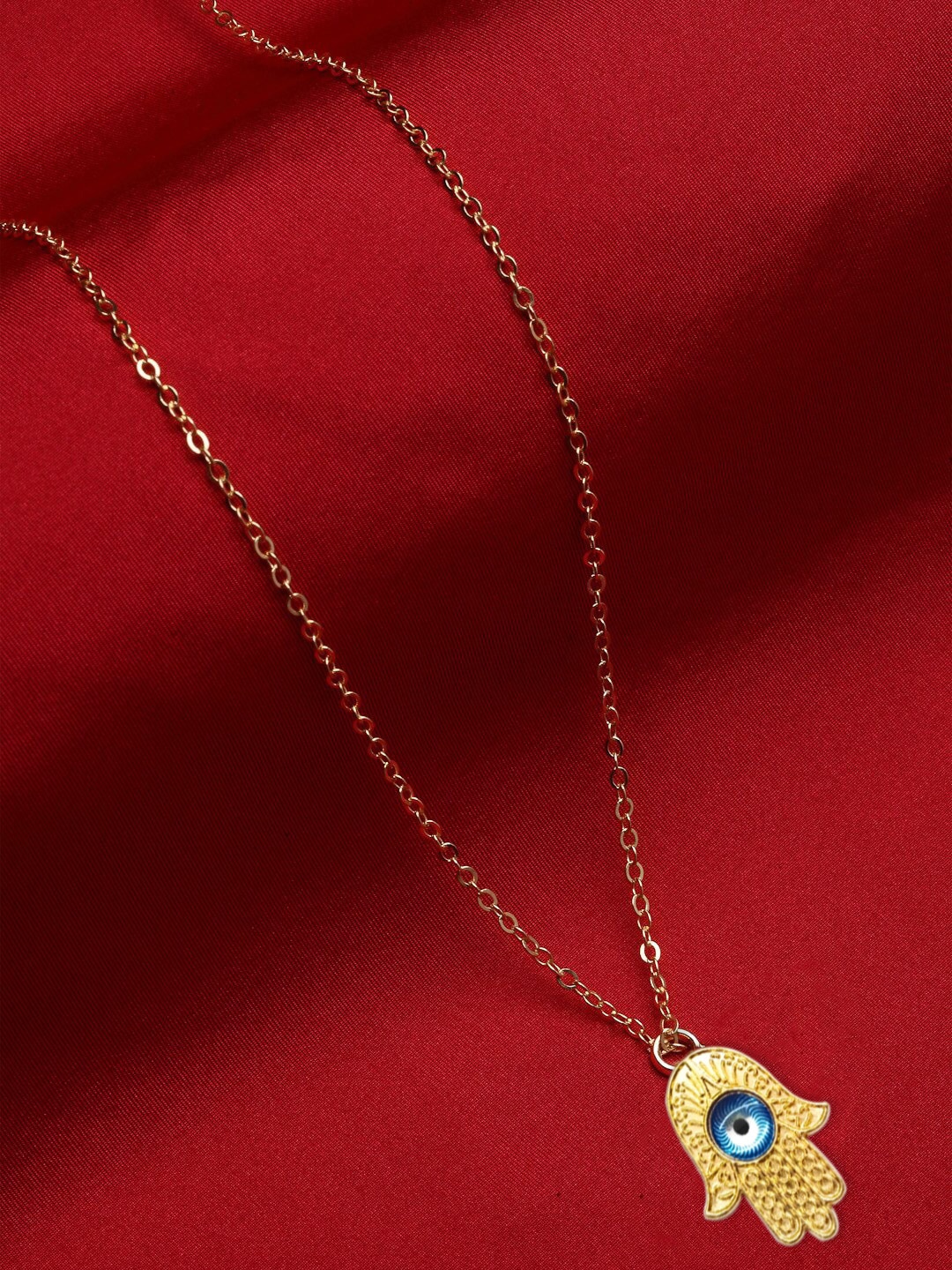 

OOMPH Blue & Gold Toned Evil Eye Goodluck Charm Pendant With Chain