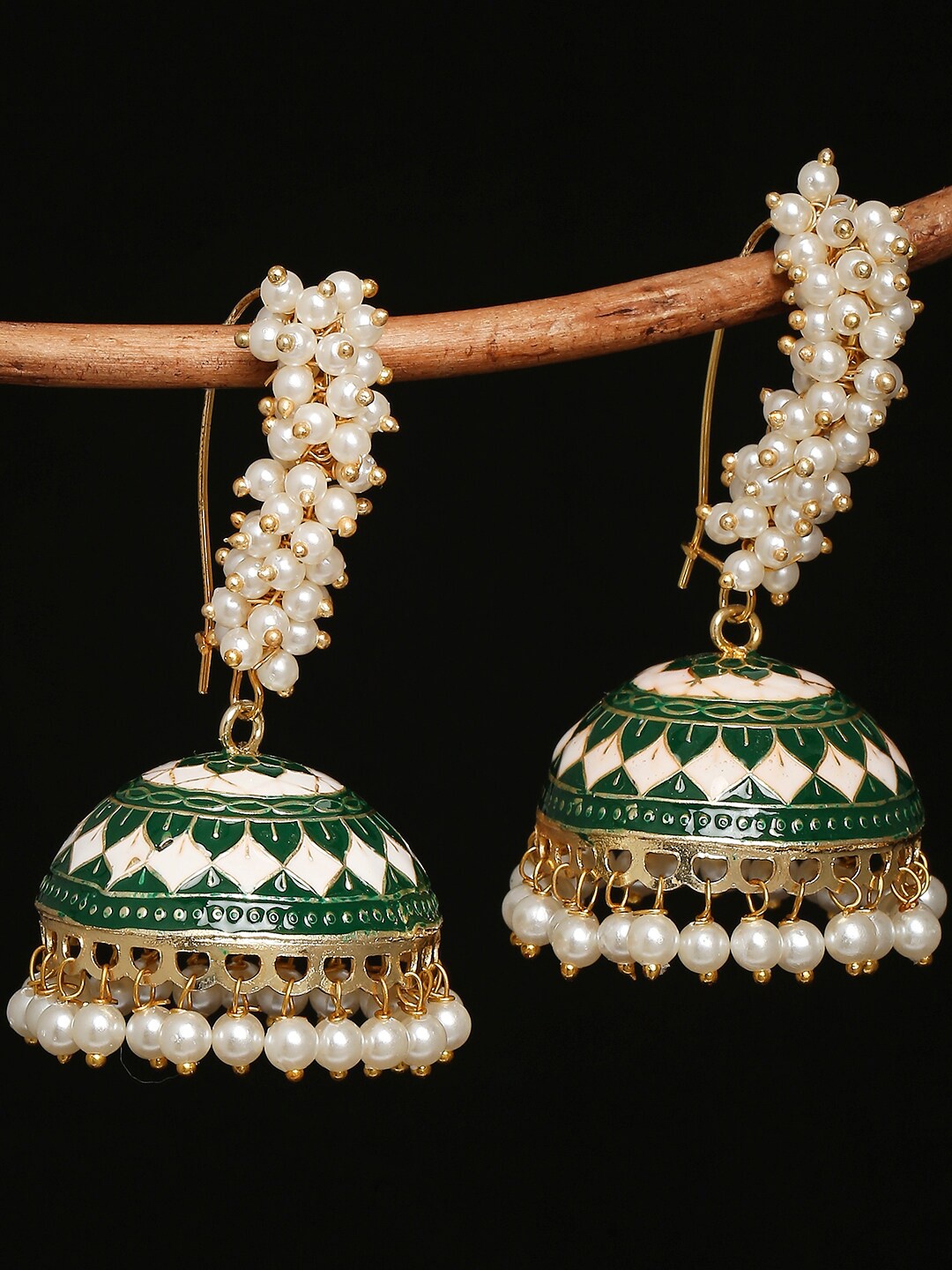 

OOMPH Green & Gold-Toned Dome Shaped Jhumkas Earrings