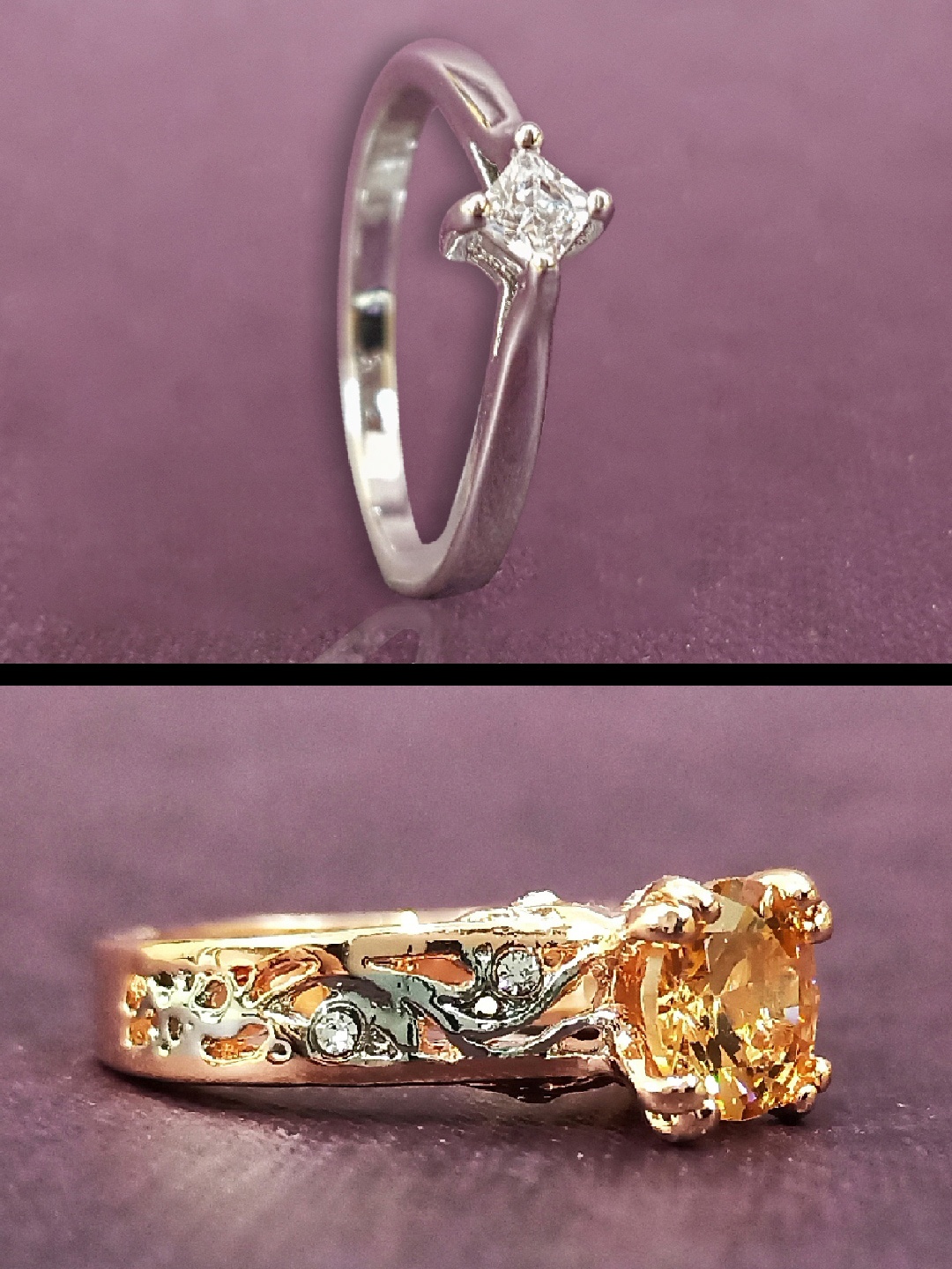 

OOMPH Set Of 2 Silver & Gold-Toned White CZ-Studded Finger Ring