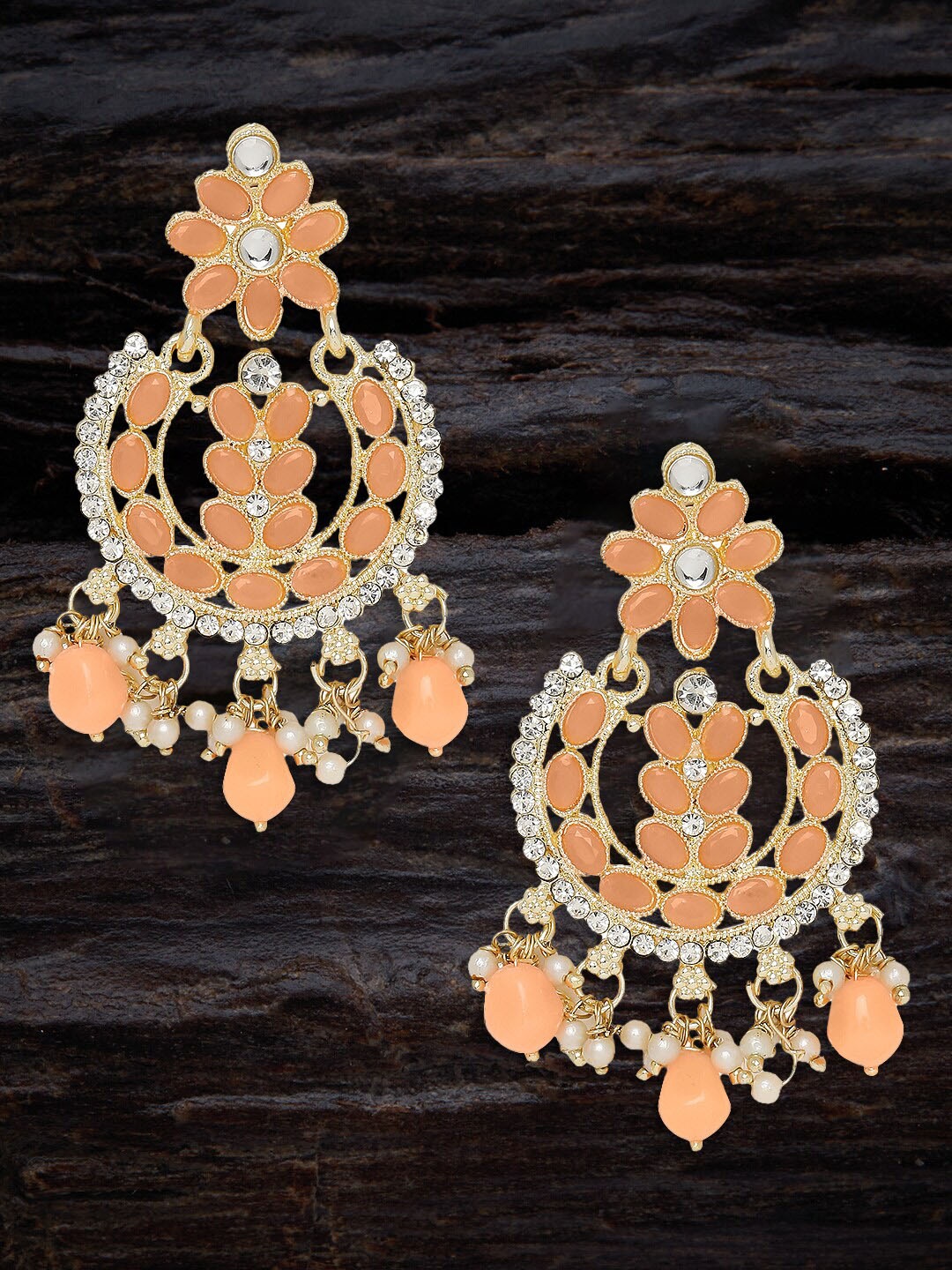 

OOMPH Gold-Toned & Pink Circular Chandbalis Earrings