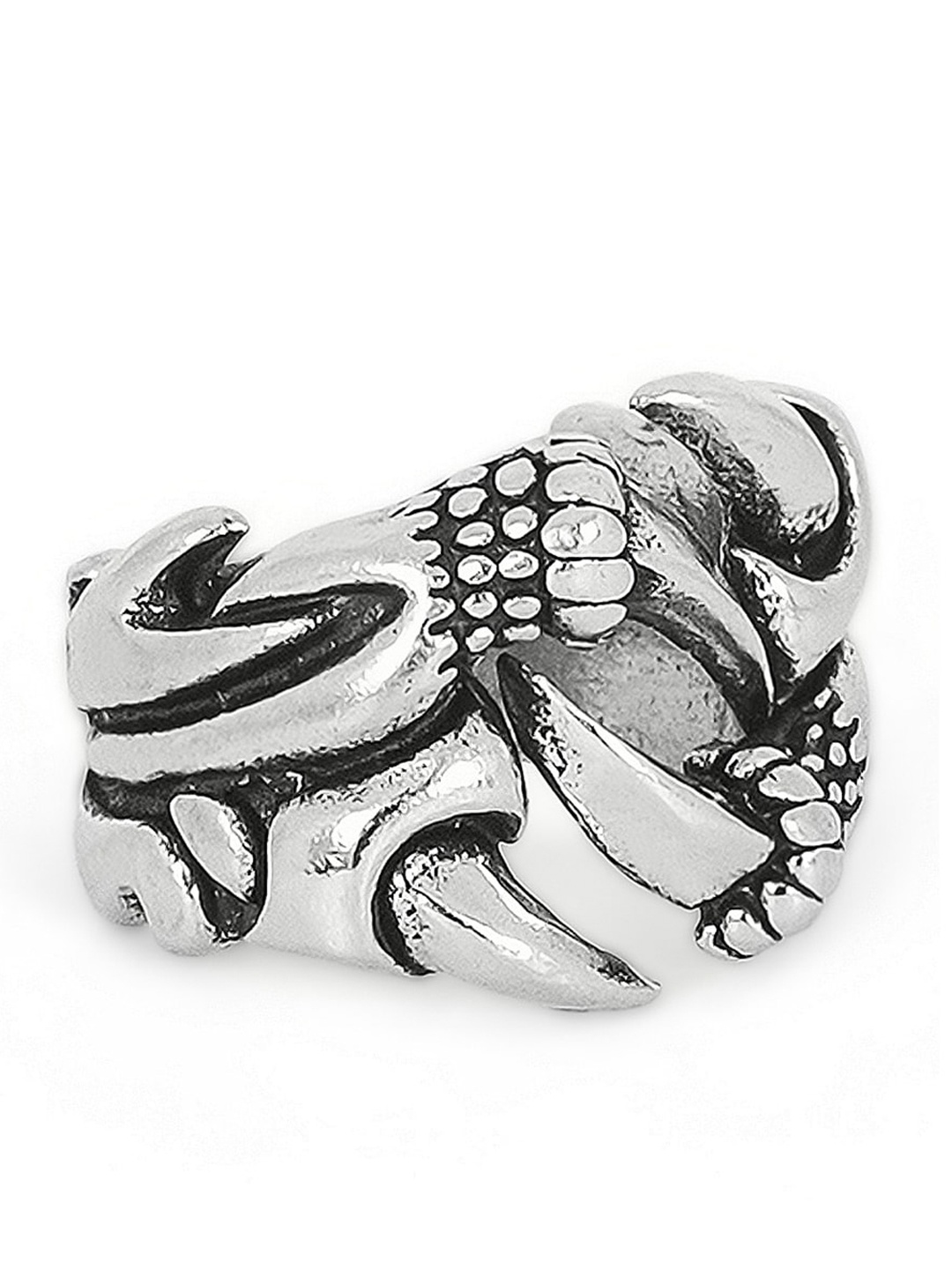 

OOMPH Silver-Toned Stainless Steel Vintage Gothic Dragon Claw Biker Fashion Ring