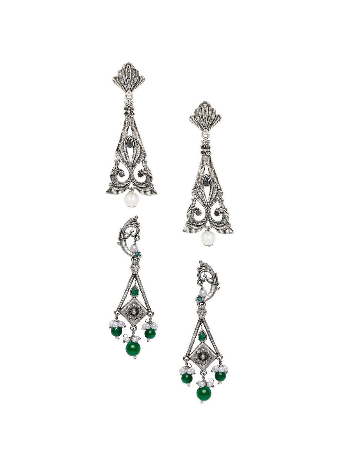 

OOMPH Silver-Toned & Black Pack Of 2 Contemporary Drop Earrings