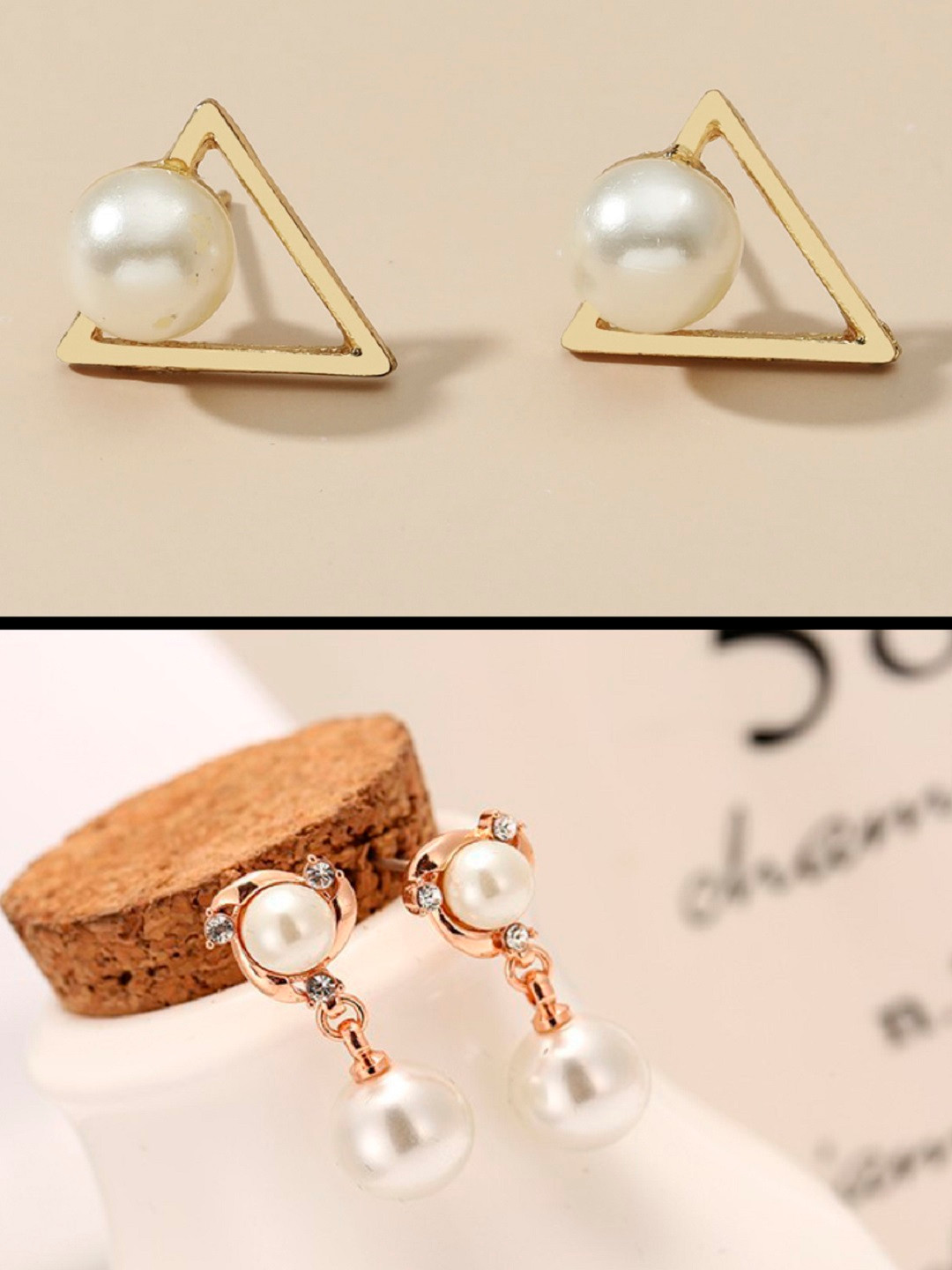 

OOMPH White & Gold-Toned Pack Of 2 Geometric Studs Earrings