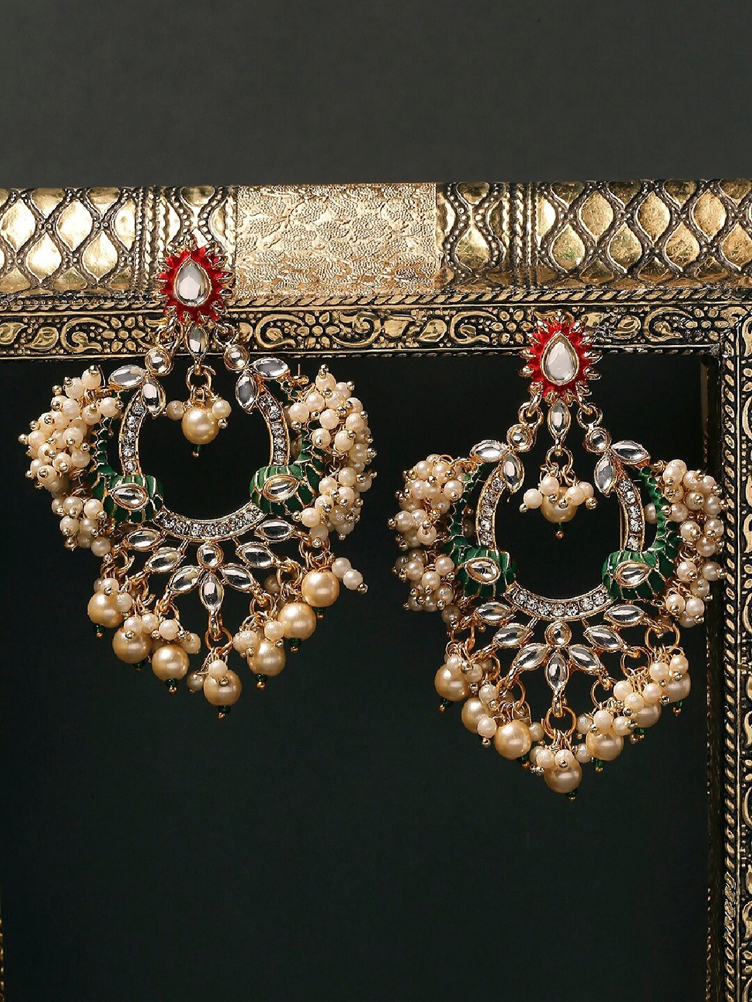 

OOMPH Red & Gold-Toned Meenakari Chandbalis Earrings