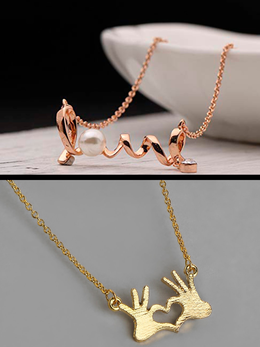 

OOMPH Set Of 2 Love Heart Shaped Pendant Set, Gold