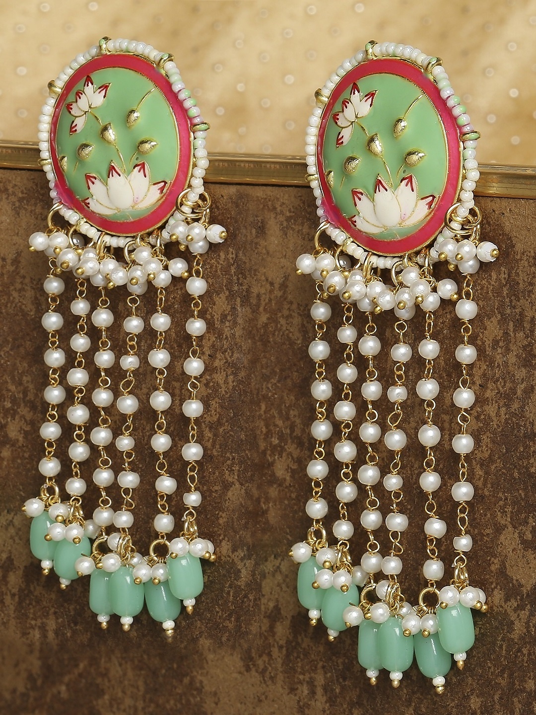 

OOMPH Green & Red Floral Drop Earrings