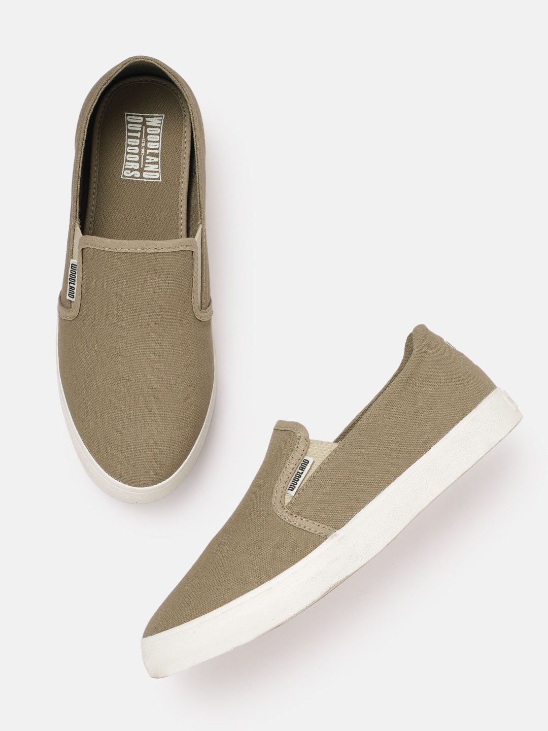 

Woodland Men Olive Green Solid Canvas Slip-On Sneakers